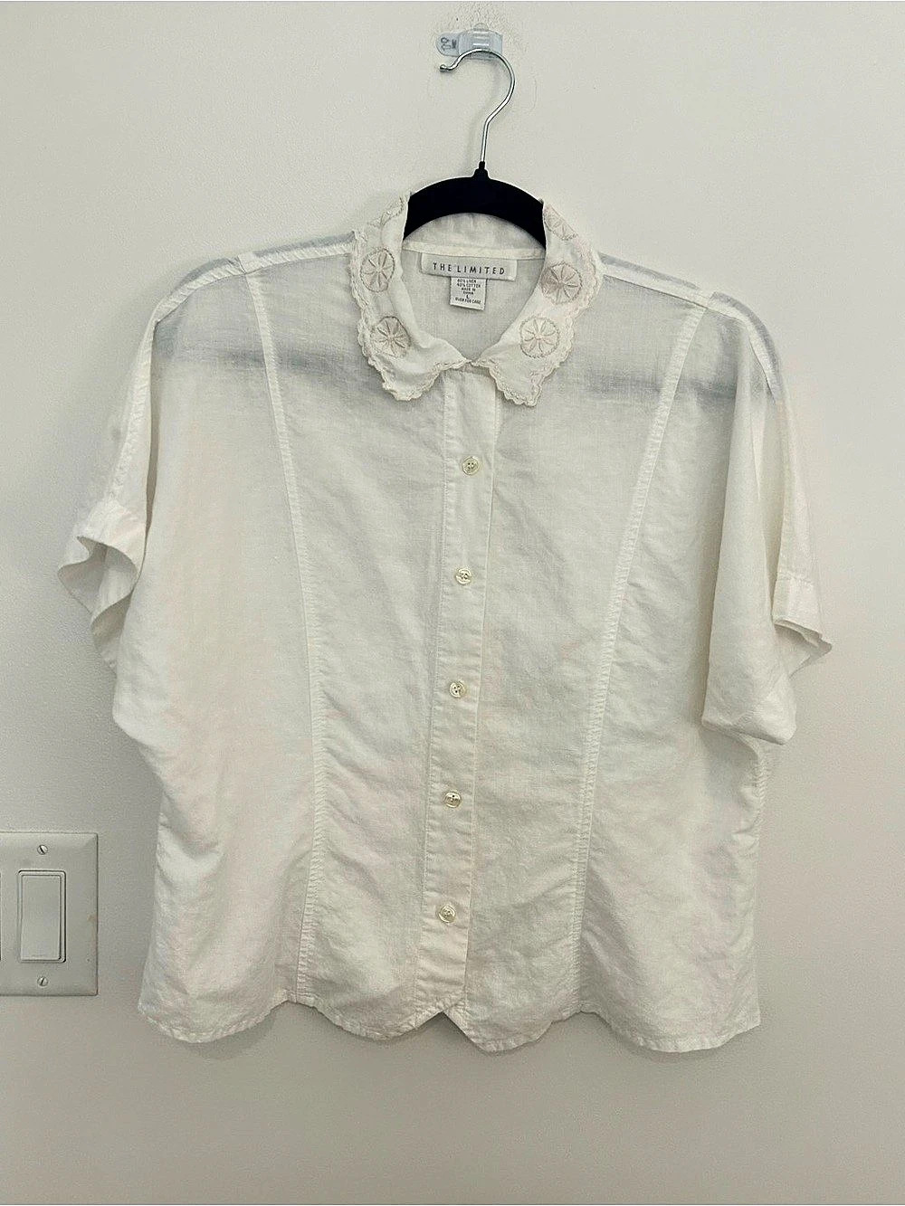 Vintage The Limited Linen Blouse M Embroidered Collar 90s Cottagecore Coastal